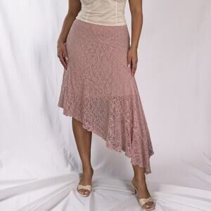 Ultra Flirt Pink Floral Lace Asymmetrical Tiered Midi Skirt XL